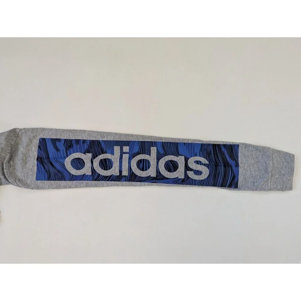 Adidas Linear Hooded Shirt Long Sleeve Youth Size XL 18/20 Grey With Blue Logos